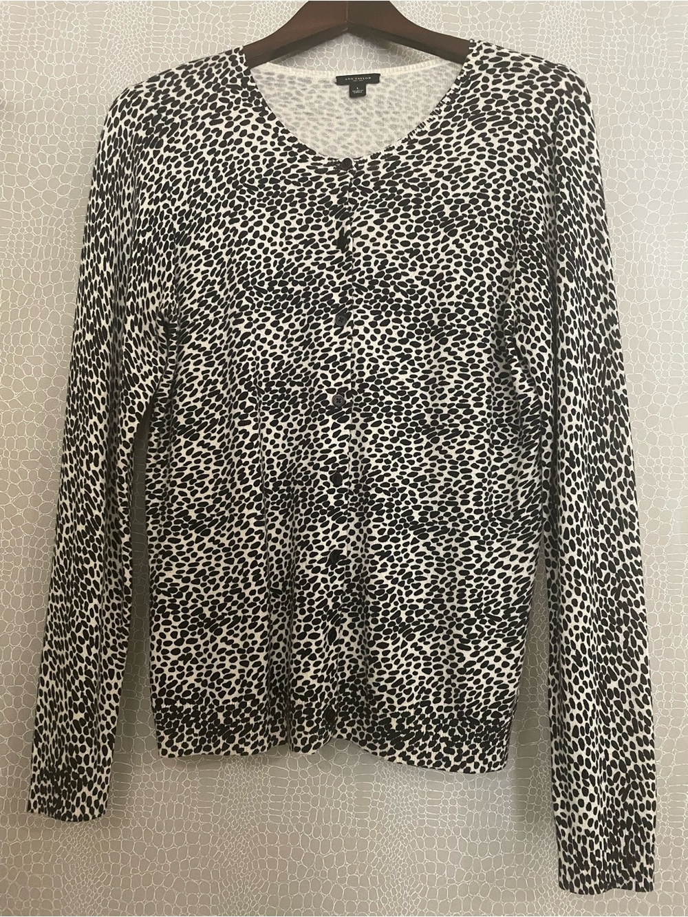 Ann Taylor Black and Cream Leopard Print Cardigan